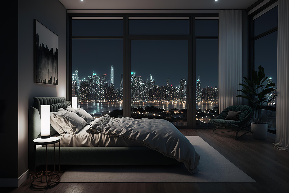 luxury-penthouse-bedroom-at-night-with-city-skyline