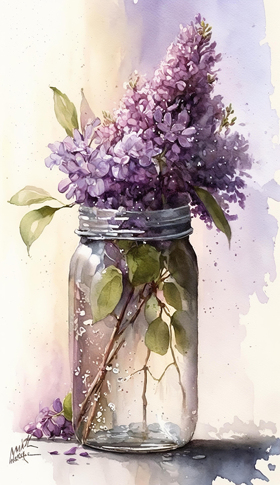 watercolor-painting-of-tall-purple-lilacs