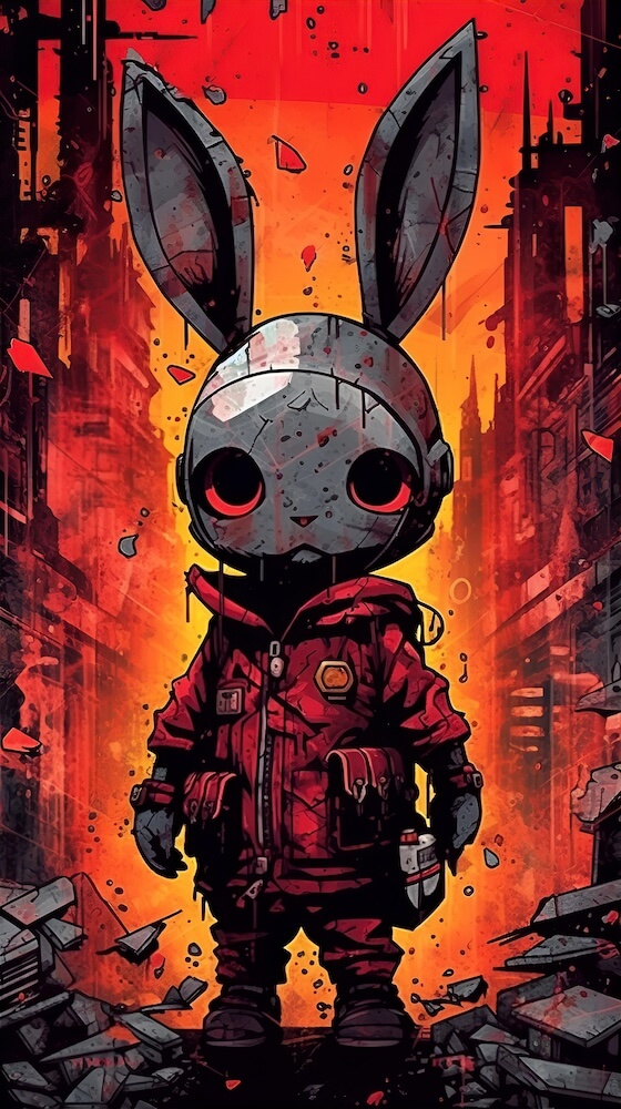 bunny-in-an-urban-environment-standing-behind-rubble