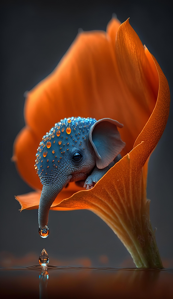 tiny-elephant-balancing-on-the-tip-of-a-bright-orange-flower