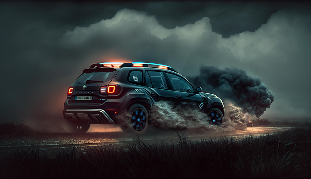 black-dacia-duster-electric-running-off-the-road
