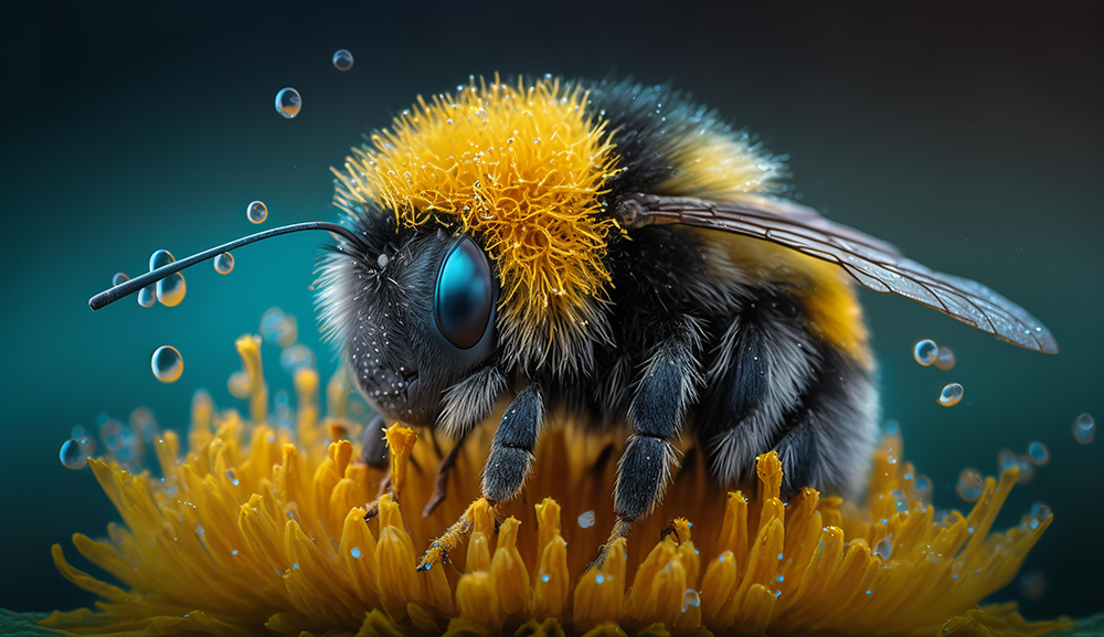 bumblebee-sitting-on-a-dewy-yellow-dandelion-flower