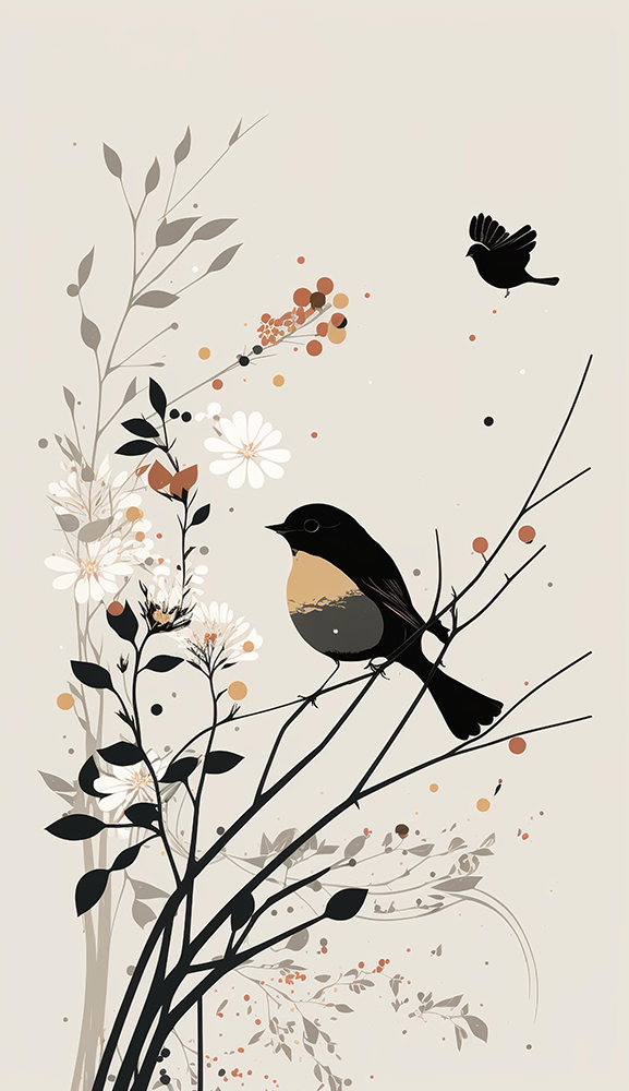 simple-flowers-and-bird-phone-modern-wallpaper