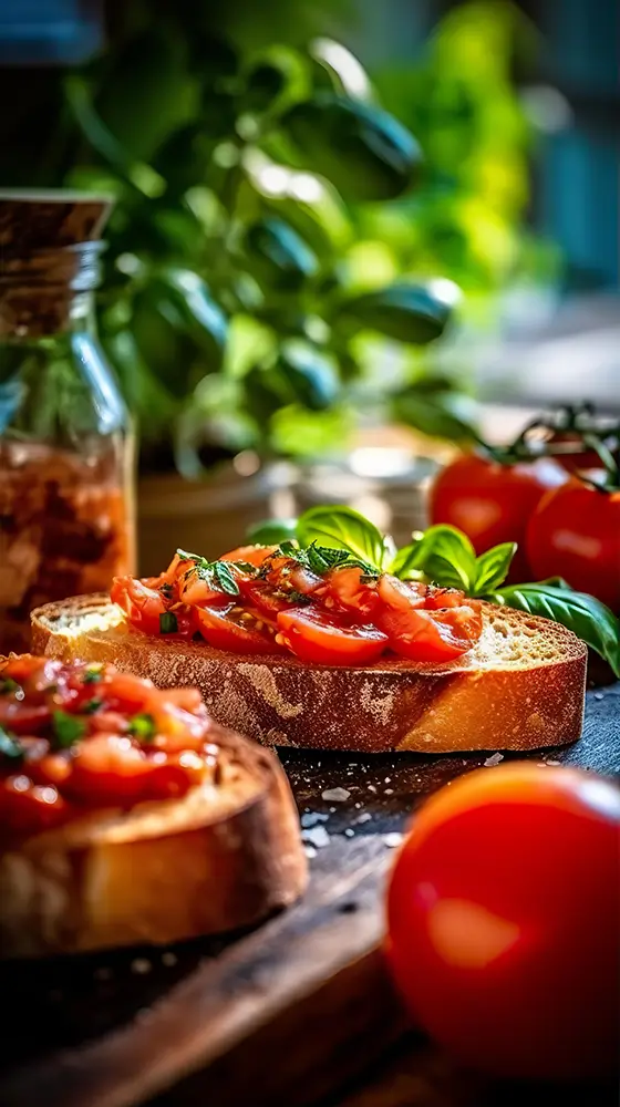 bruschetta-with-tomato-and-basil-in-country-kitchen
