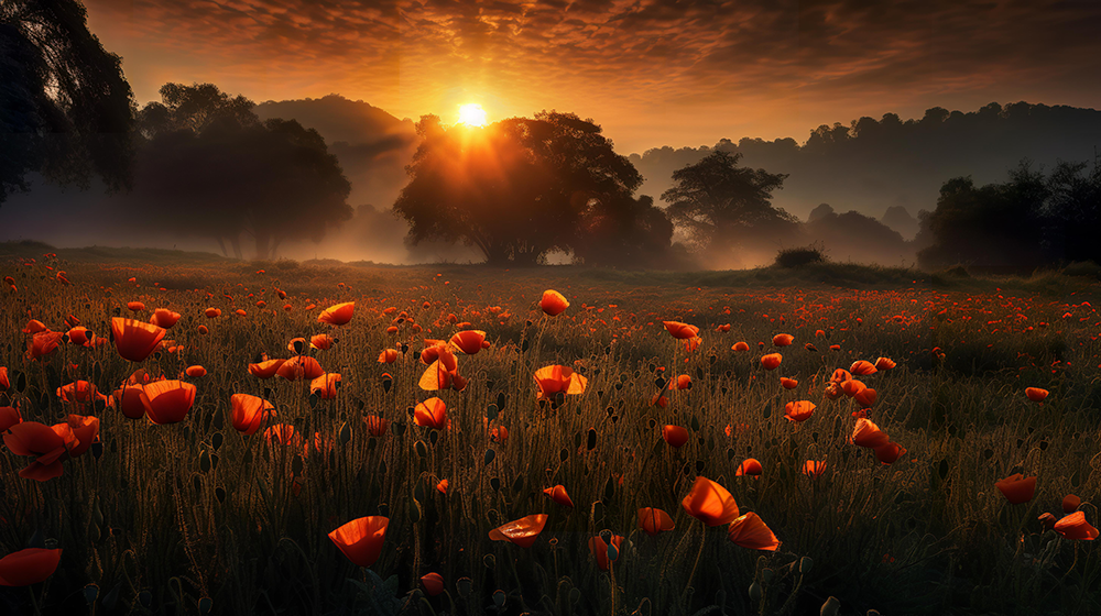 sunrise-over-a-field-of-poppys-ambient-glow