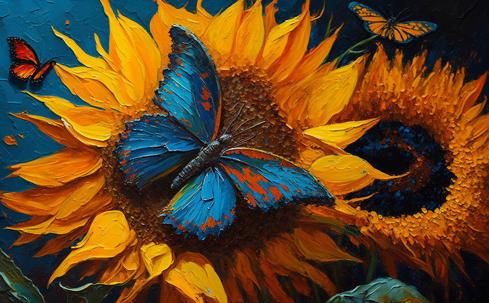 sunflowers-with-a-brilliant-blue-butterfly