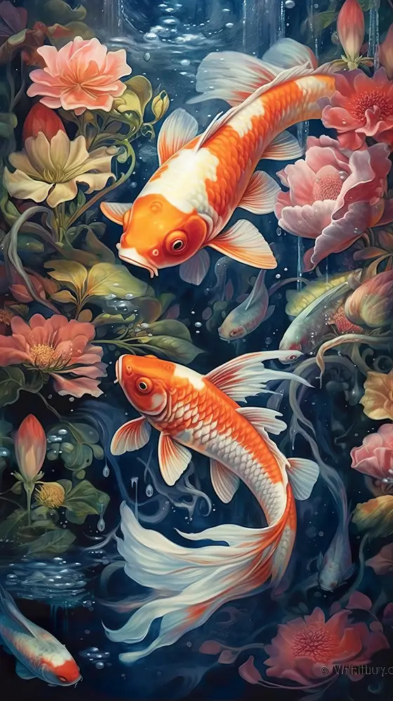 artist-painting-of-koi-fish-and-treetops