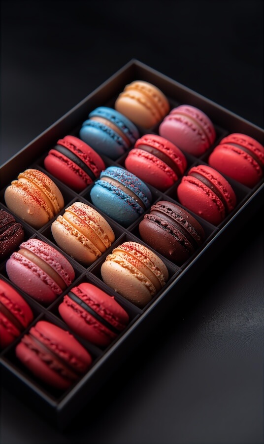 colorful-macarons-in-a-black-box