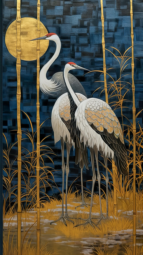 two-cranes-golden-moon-in-the-style-of-elaborate-kimono
