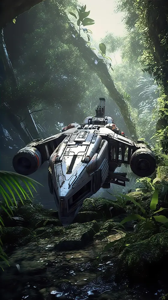 an-abandoned-spaceship-in-a-jungle