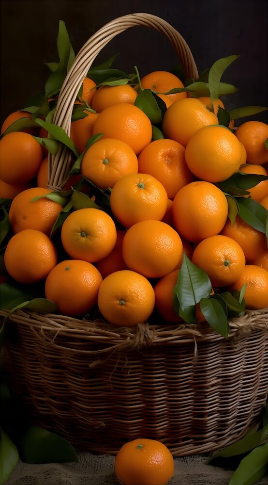 basket-has-heaps-of-oranges-and-leaves-on-it