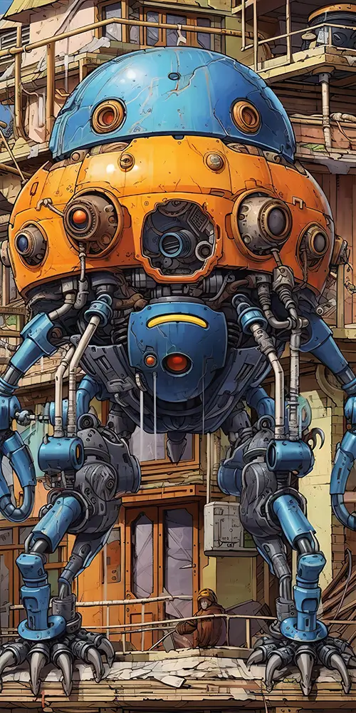 blue-tachikoma-with-many-eyes-on-an-industrial-structure