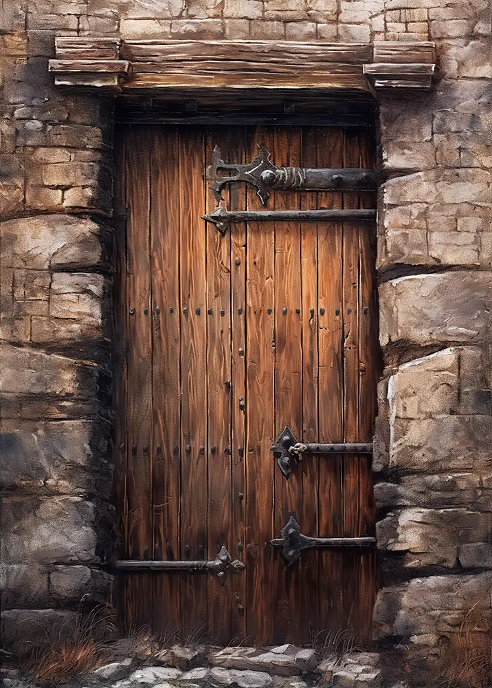 closeup-on-a-wooden-door-in-dungeon-wall