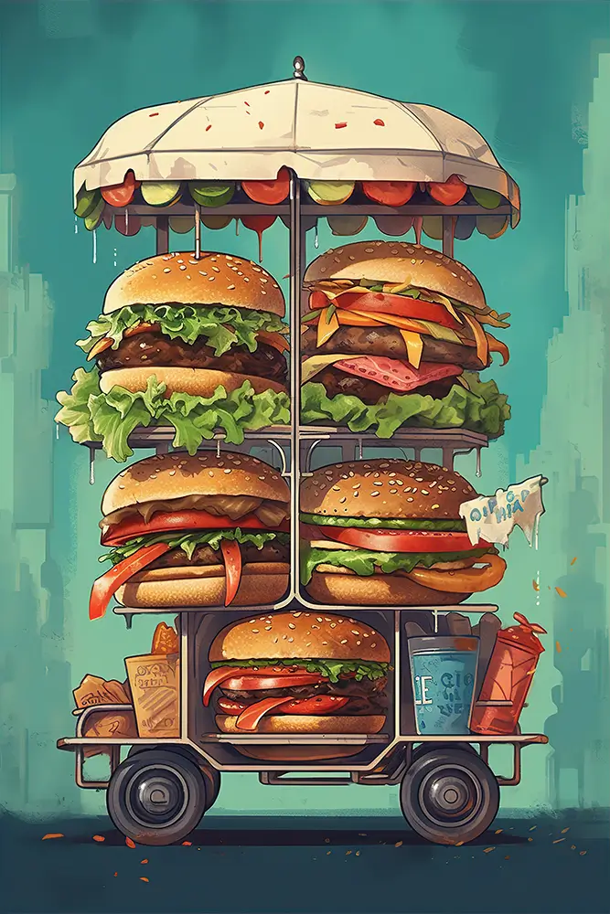 four-vegan-burgers-on-a-cart