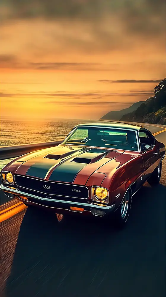 muscle-car-cruising-on-a-coastal-road-during-sunset