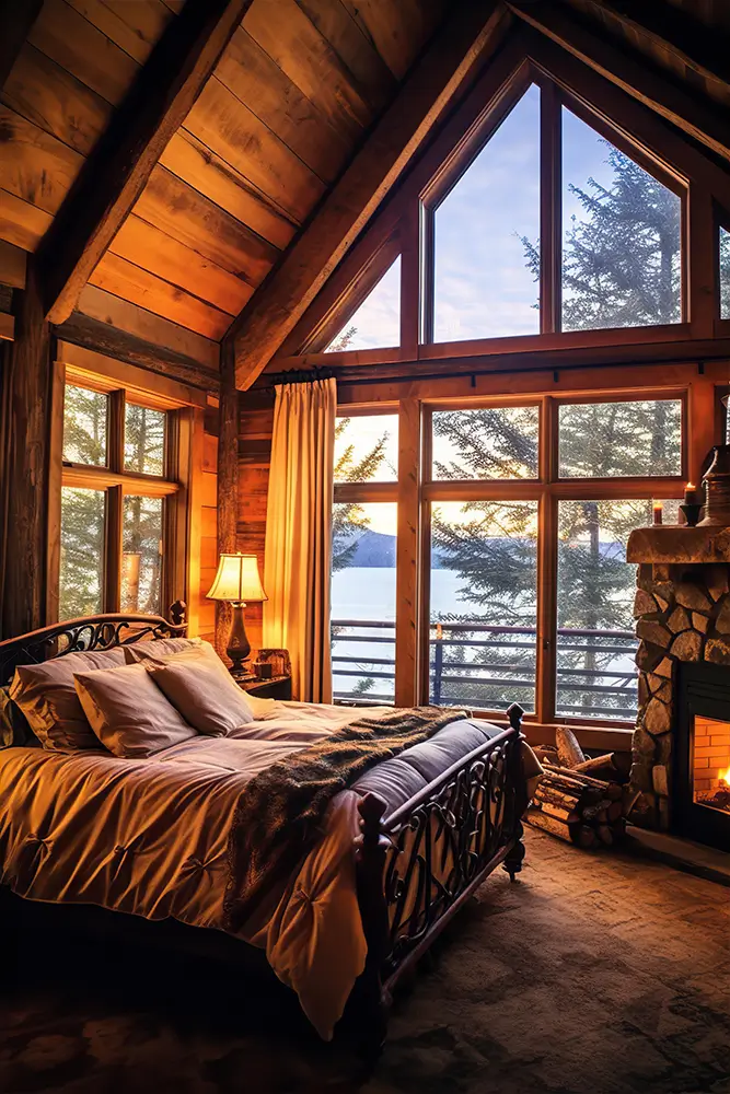 cozy-cabin-bedroom-with-a-fireplace-and-snow-outside-the-windows