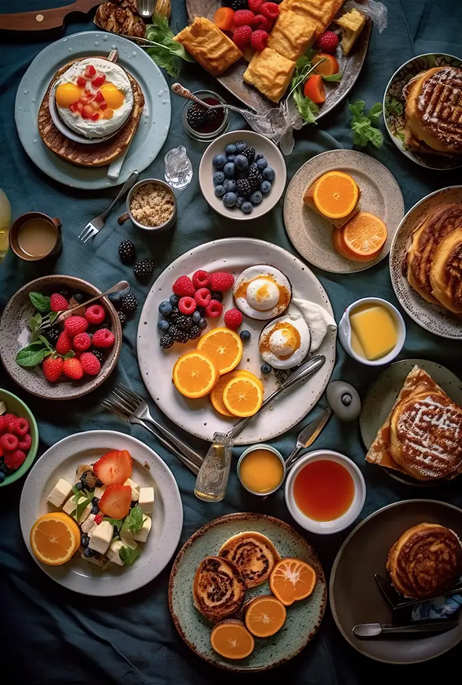 breakfast-plates-arranged-on-a-table-are-stacked