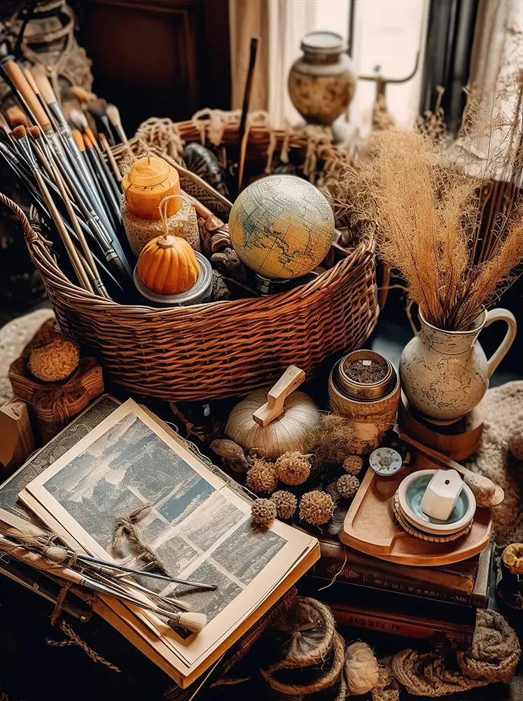 photo-of-a-basket-with-an-art-print-and-book-and-other-objects