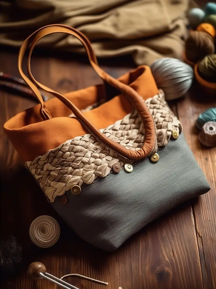 simple-handmade-leather-knitting-tote-bag-on-the-table