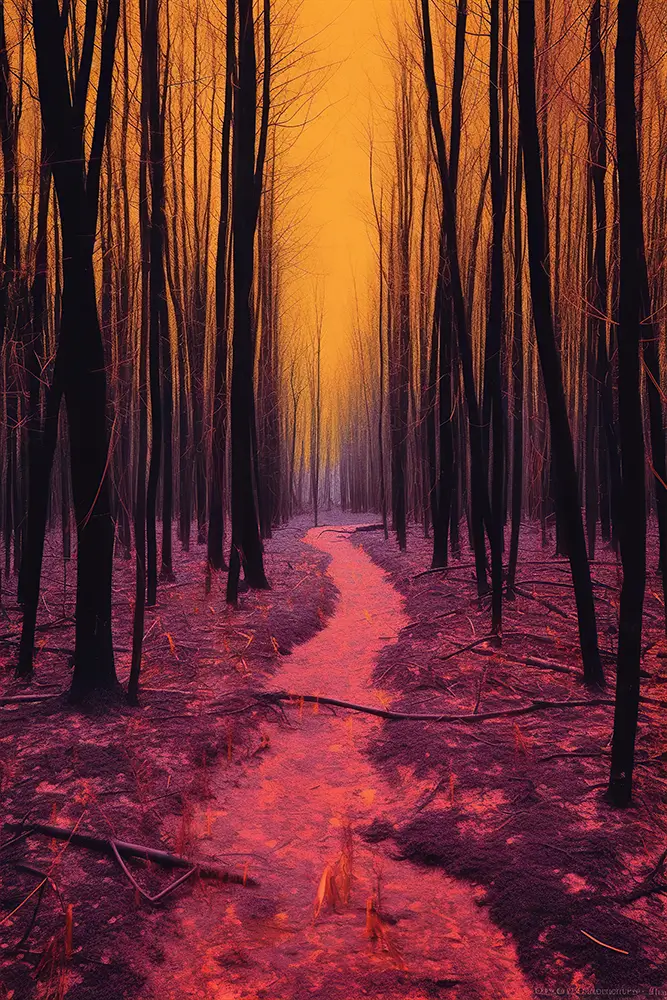 red-forest-at-night-with-a-yellow-sky
