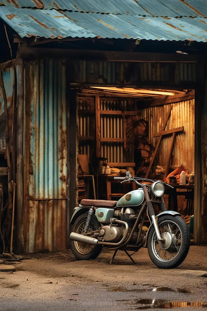 rusted-shed-and-motorcycle-are-shown