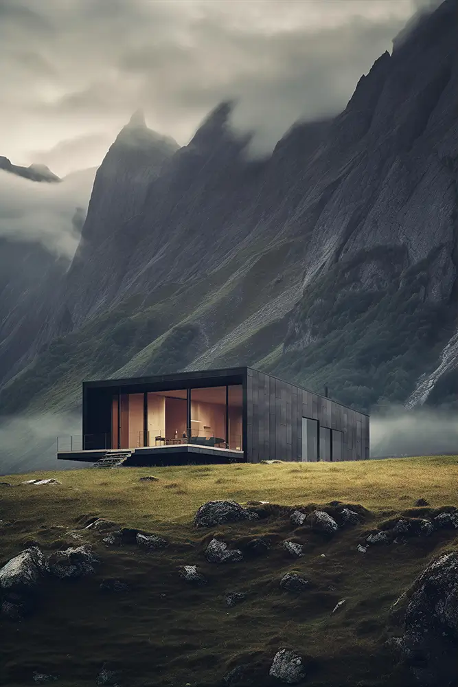 a-small-house-in-front-of-a-mountain