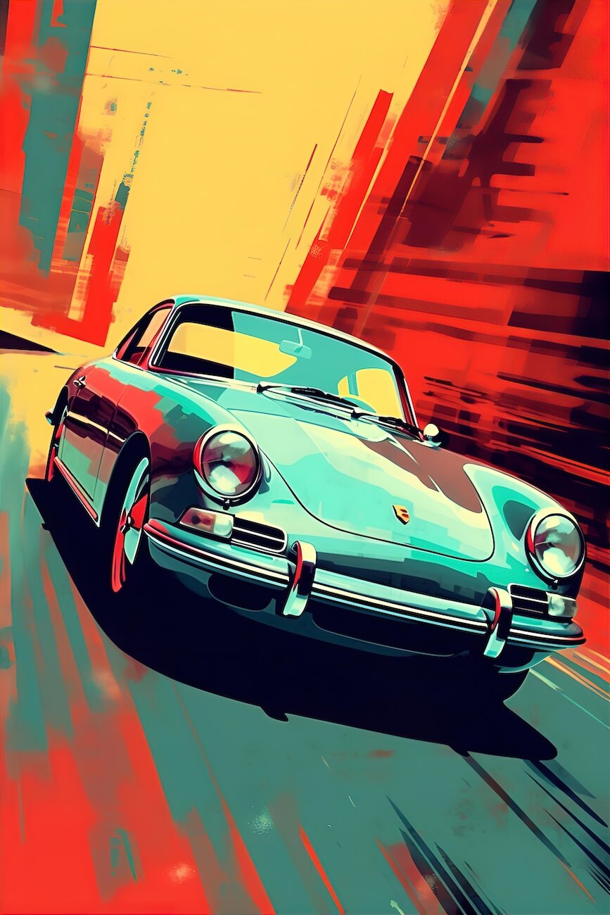 white-porsche-sports-car-on-a-red-background-illustration