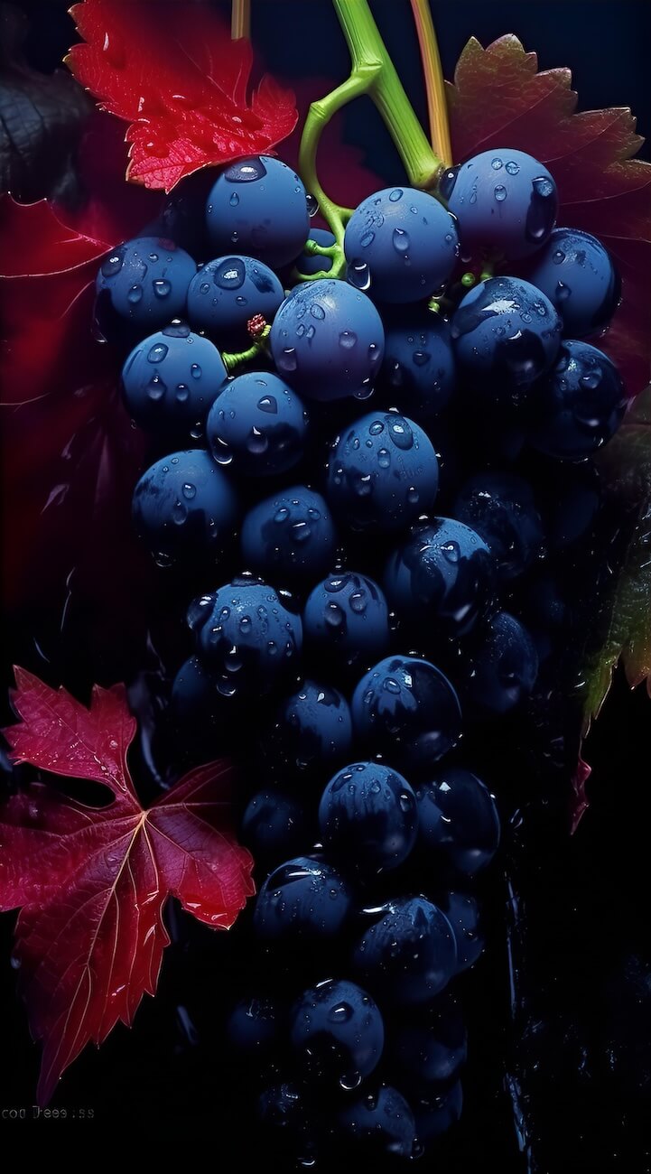 bunch-of-grapes-in-dark-background-with-leaves