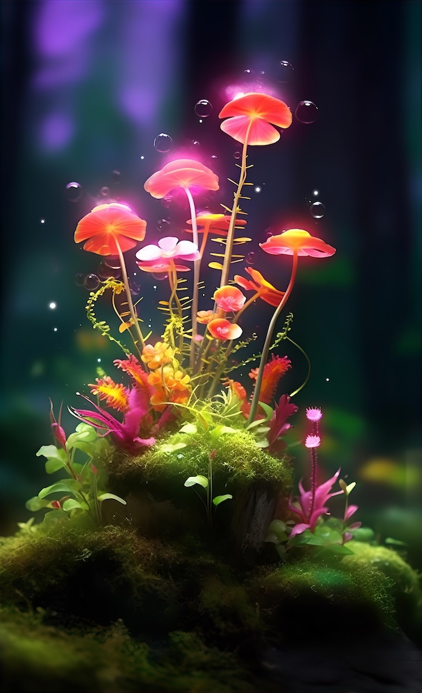 colorful-moss-covered-flowers-in-the-style-of-luminous-quality
