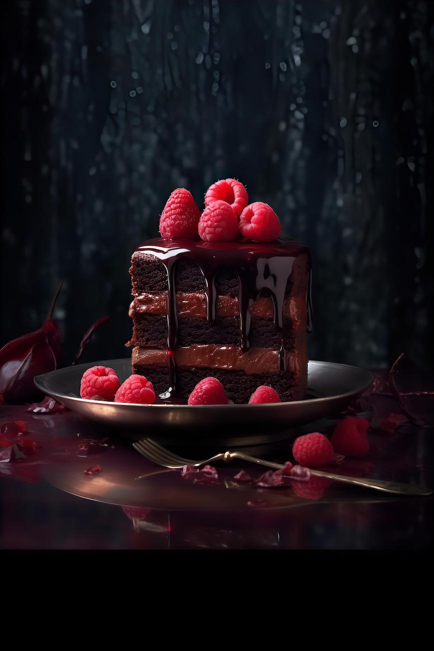 piece-of-chocolate-cake-with-raspberries-on-top-of-the-dessert