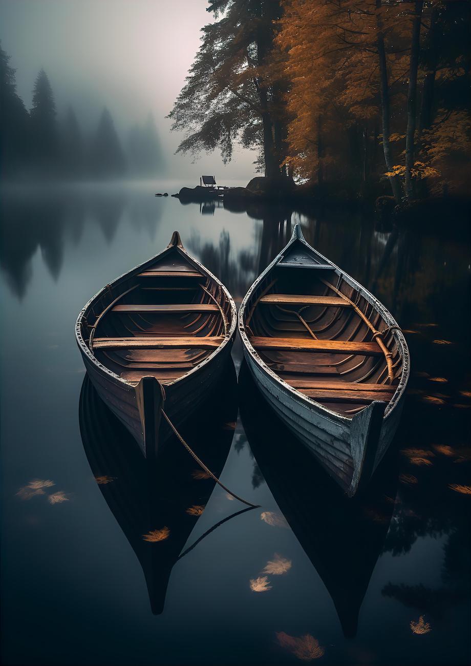 two-wooden-boats-on-the-lake-in-autumn