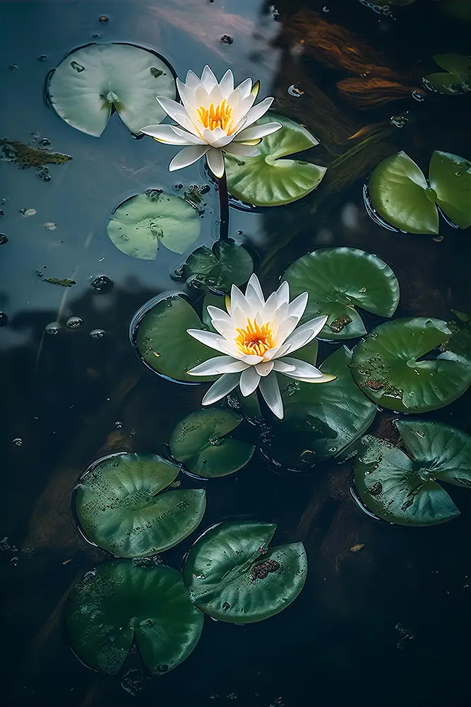 white-water-lily-sitting-in-a-pond-with-several-leaves