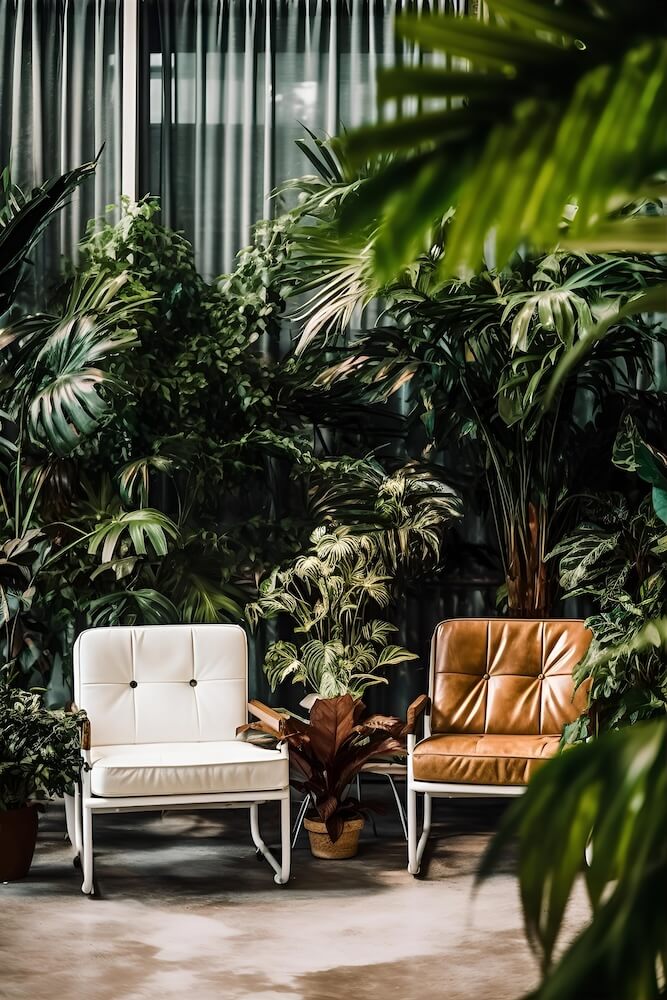 group-of-white-chairs-with-several-plants