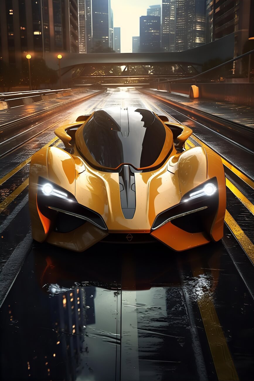 black-and-yellow-futuristic-sports-car-driving-on-the-street