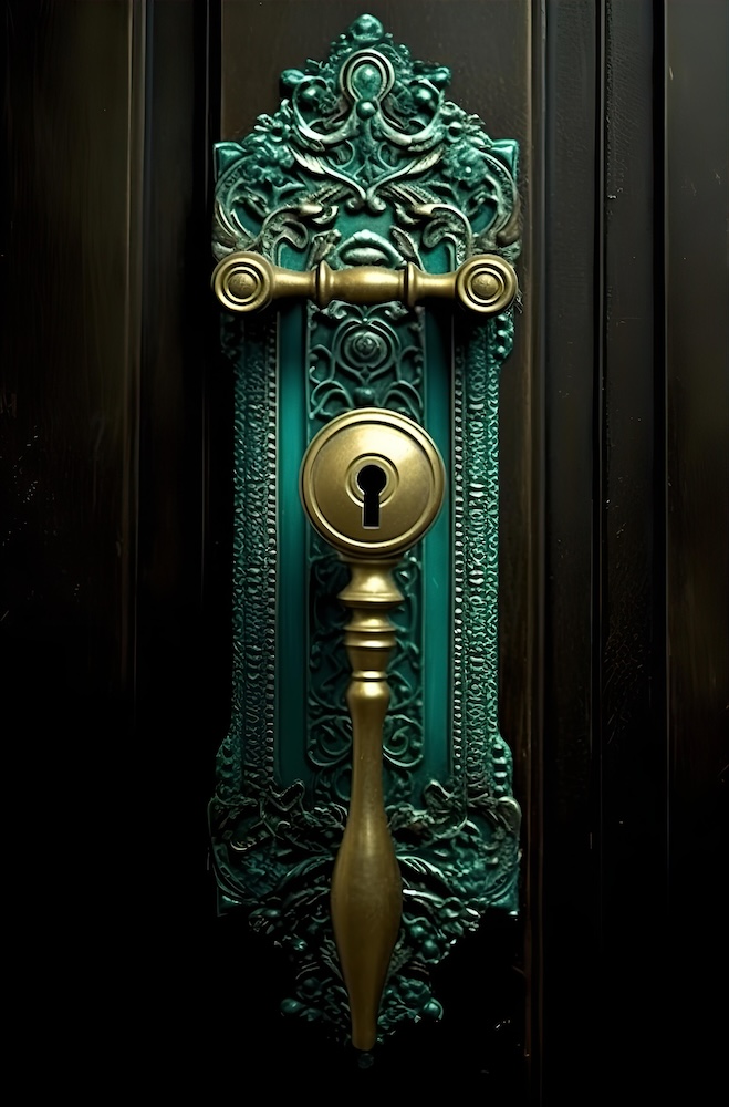 antique-brass-door-handle-has-an-oval-shaped-metal