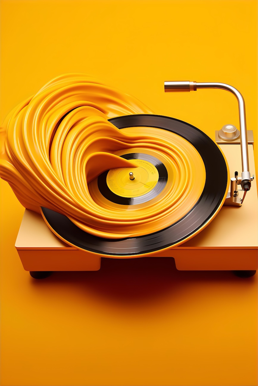 yellow-record-player-with-a-wire-attached-to-a-yellow-vinyl