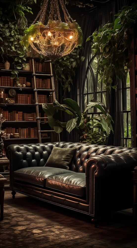 leather-sofa-in-a-room-filled-with-books
