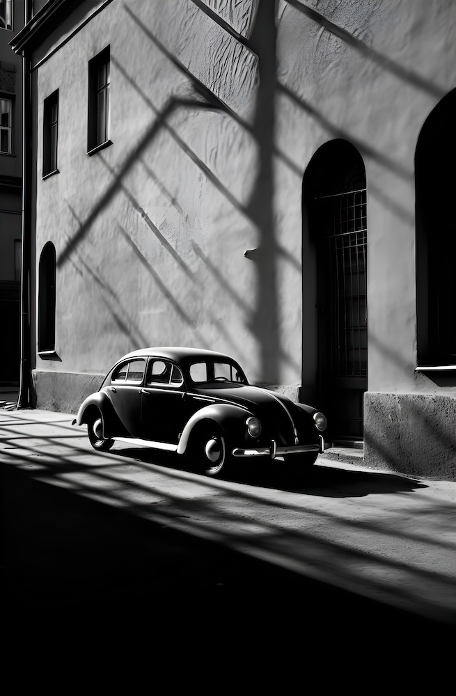 old-black-and-white-car-is-parked-near-the-building