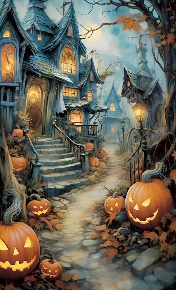 beautiful-halloween-houses-with-ghosts-and-pumpkins