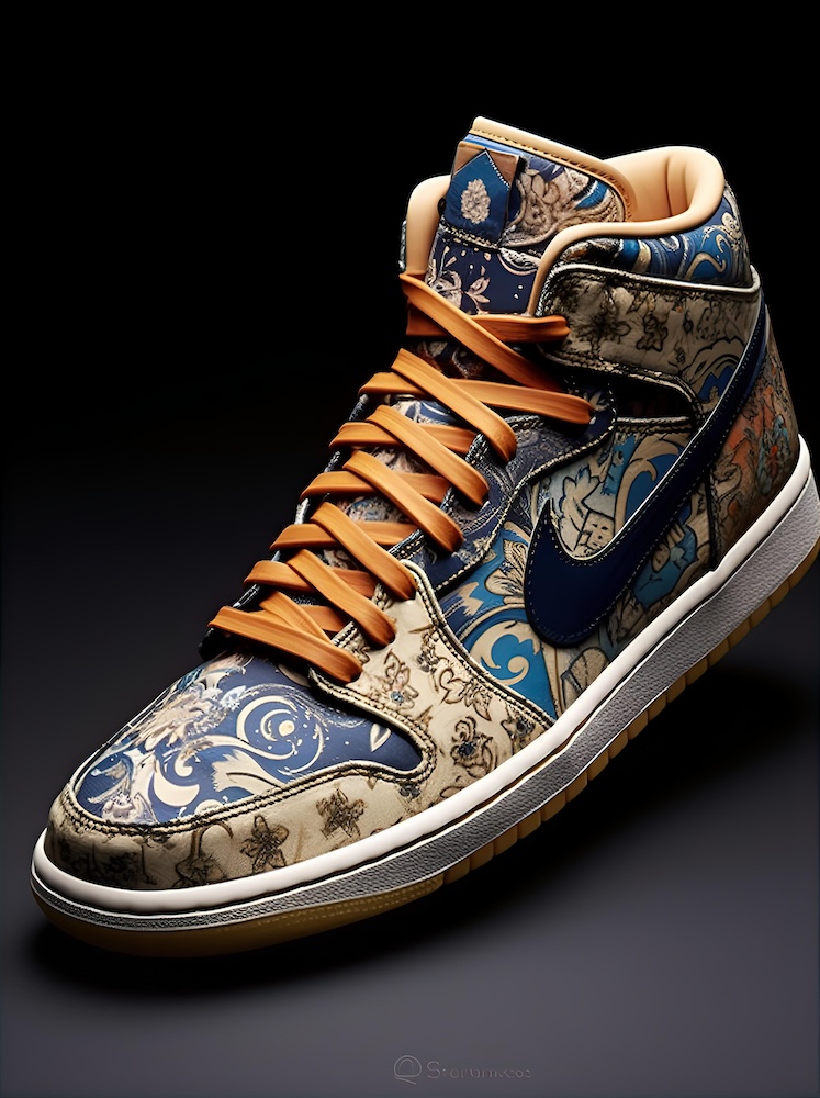 brown-and-dark-blue-nike-air-jordan-decorated-with-a-floral-tattoo
