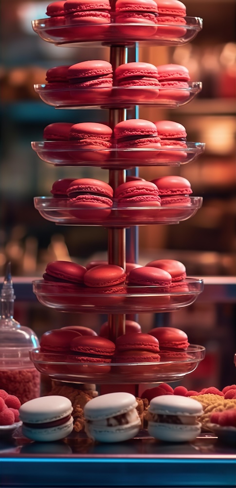 monochromatic-masterpieces-red-macarons-at-a-bakery-counter