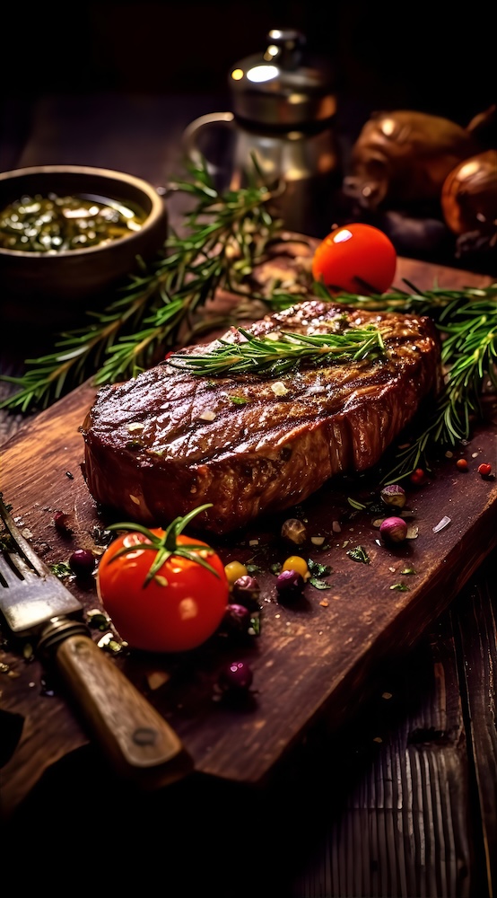 steak-on-board-with-herbs-and-spices-on-wooden-table