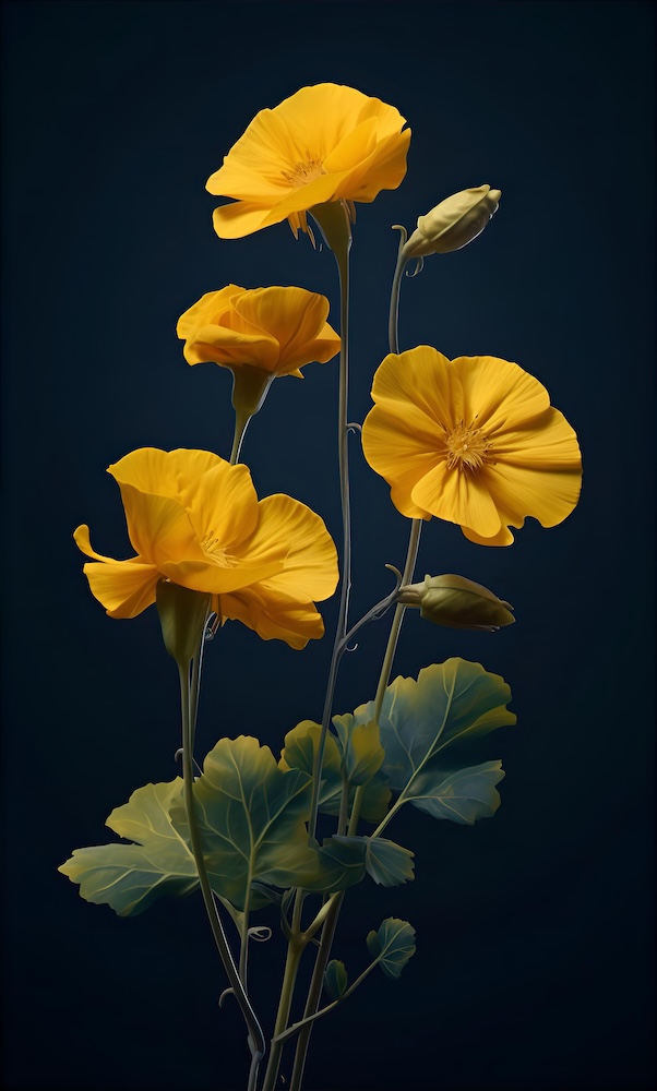 image-shows-three-yellow-flowers-in-the-style-of-grandeur-of-scale