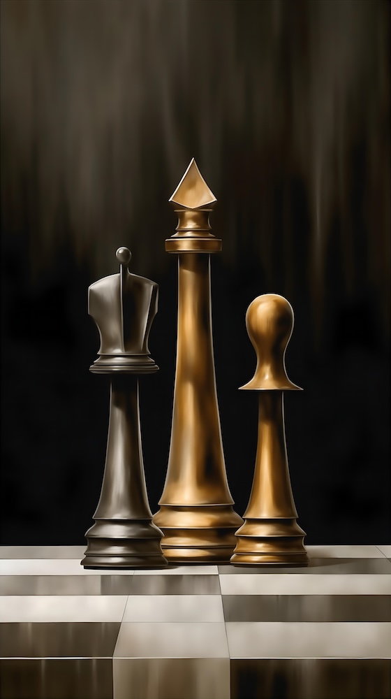 three-chess-pieces-on-a-chess-board-with-gold-chess-pieces
