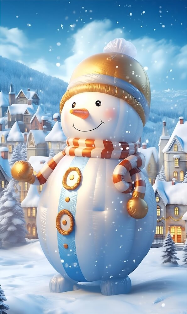 inflatable-snowman-adorned-with-a-blue-hat