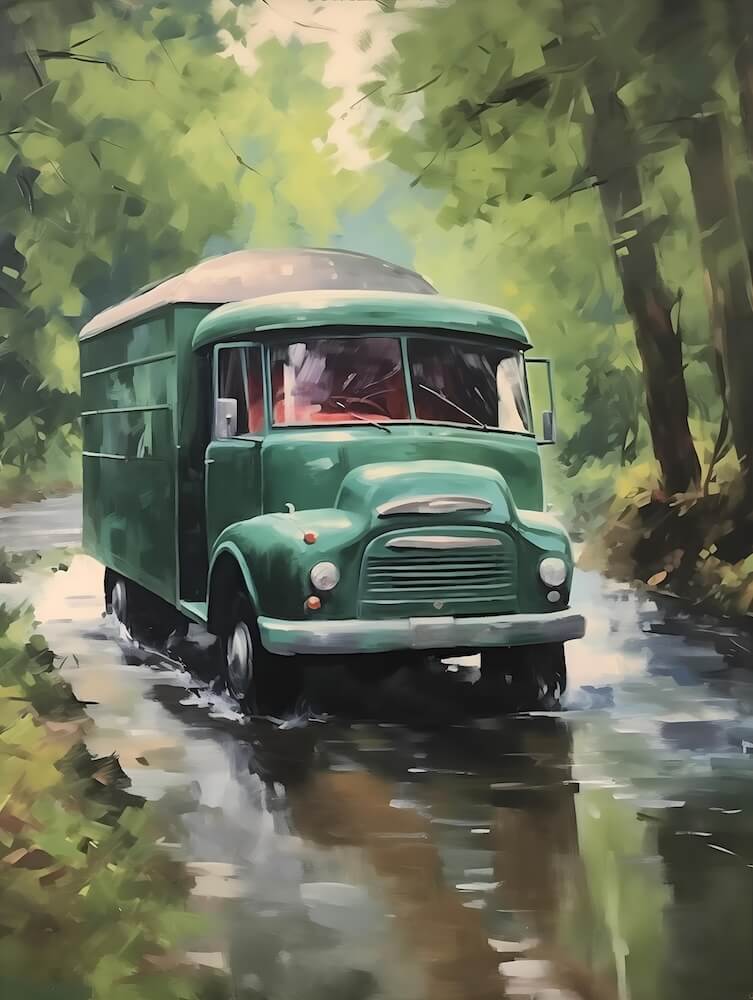 old-green-truck-parked-on-a-river