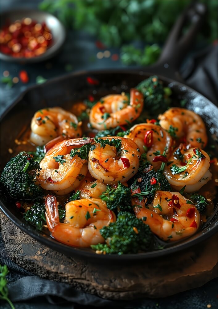 skillet-of-shrimp-with-broccoli-in-it