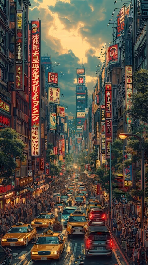 detailed-comic-book-illustration-of-a-busy-city-street