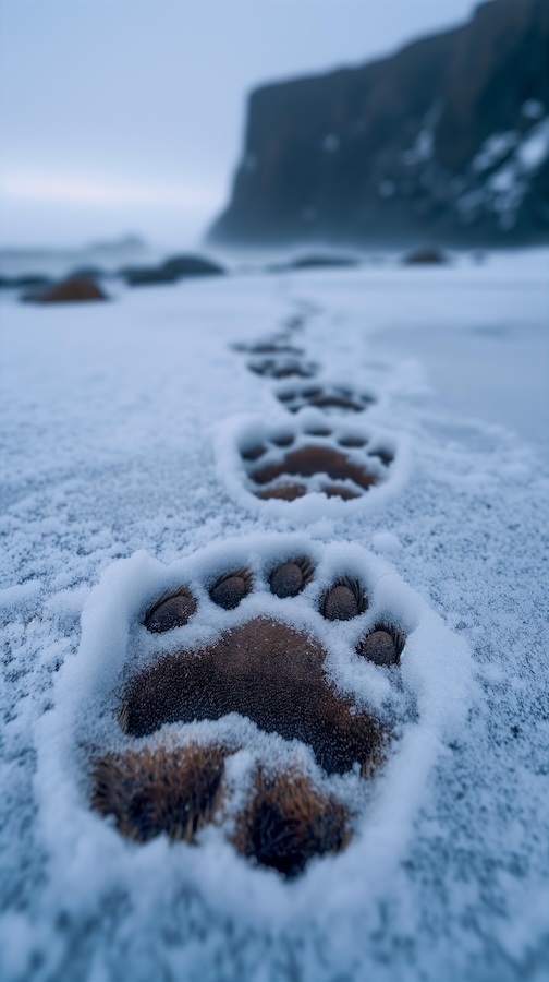 multiple-polar-bear-paw-prints-in-snow
