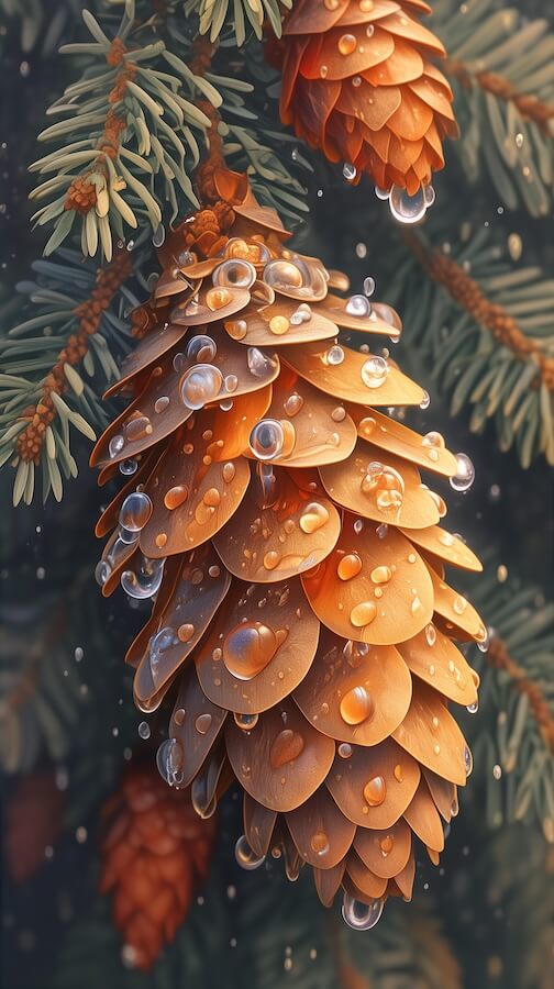 pine-cones-with-rain-drops